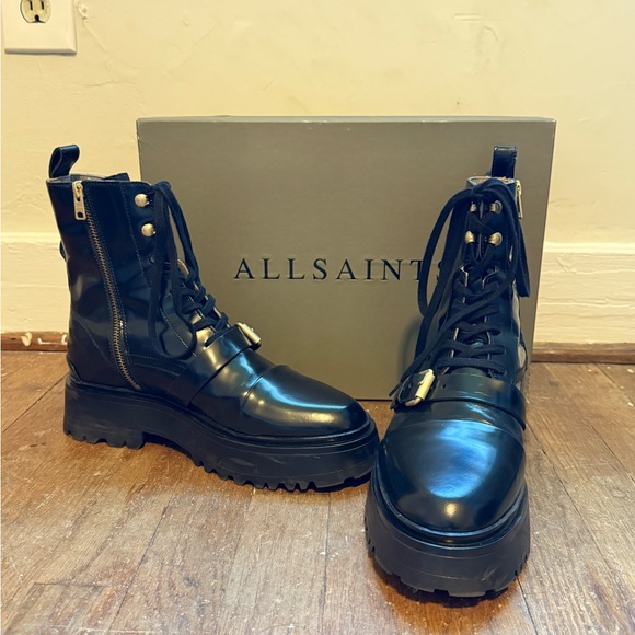 All Saints Black Combat Boots - Picture 1 of 5
